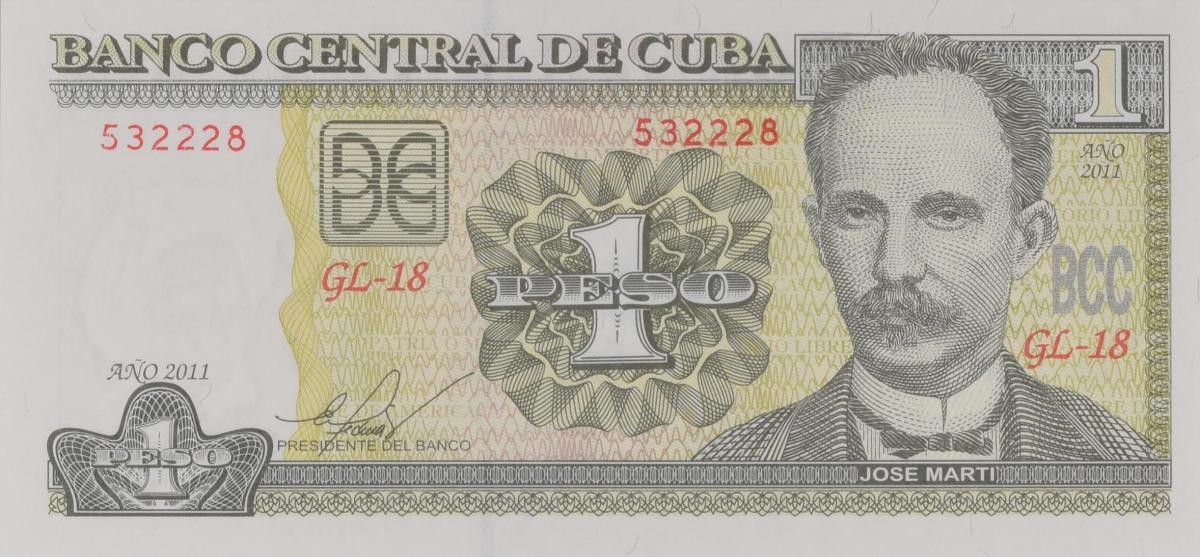 Front of Cuba p128f: 1 Peso from 2011