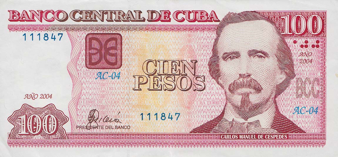 Front of Cuba p129a: 100 Pesos from 2004