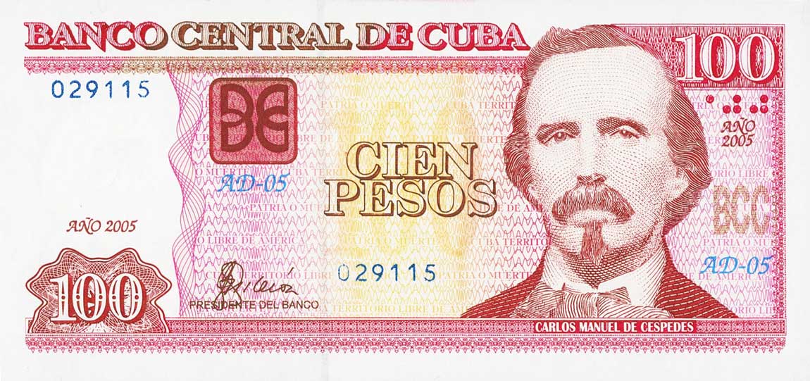 Front of Cuba p129b: 100 Pesos from 2005