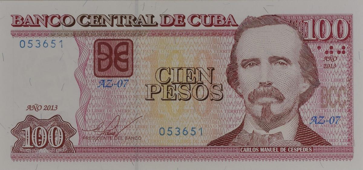 Front of Cuba p129e: 100 Pesos from 2013