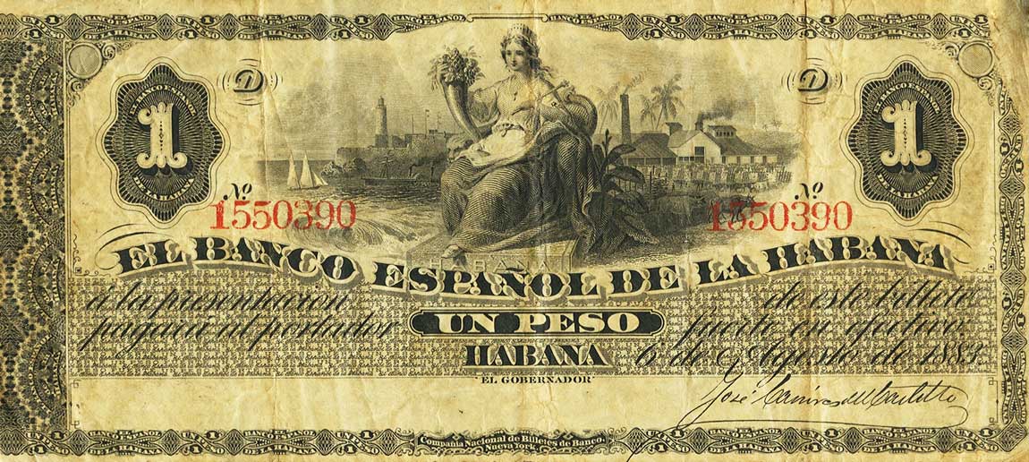 Front of Cuba p27e: 1 Peso from 1883
