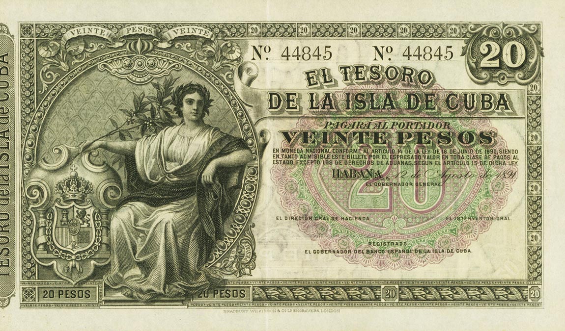 Front of Cuba p41b: 20 Pesos from 1891