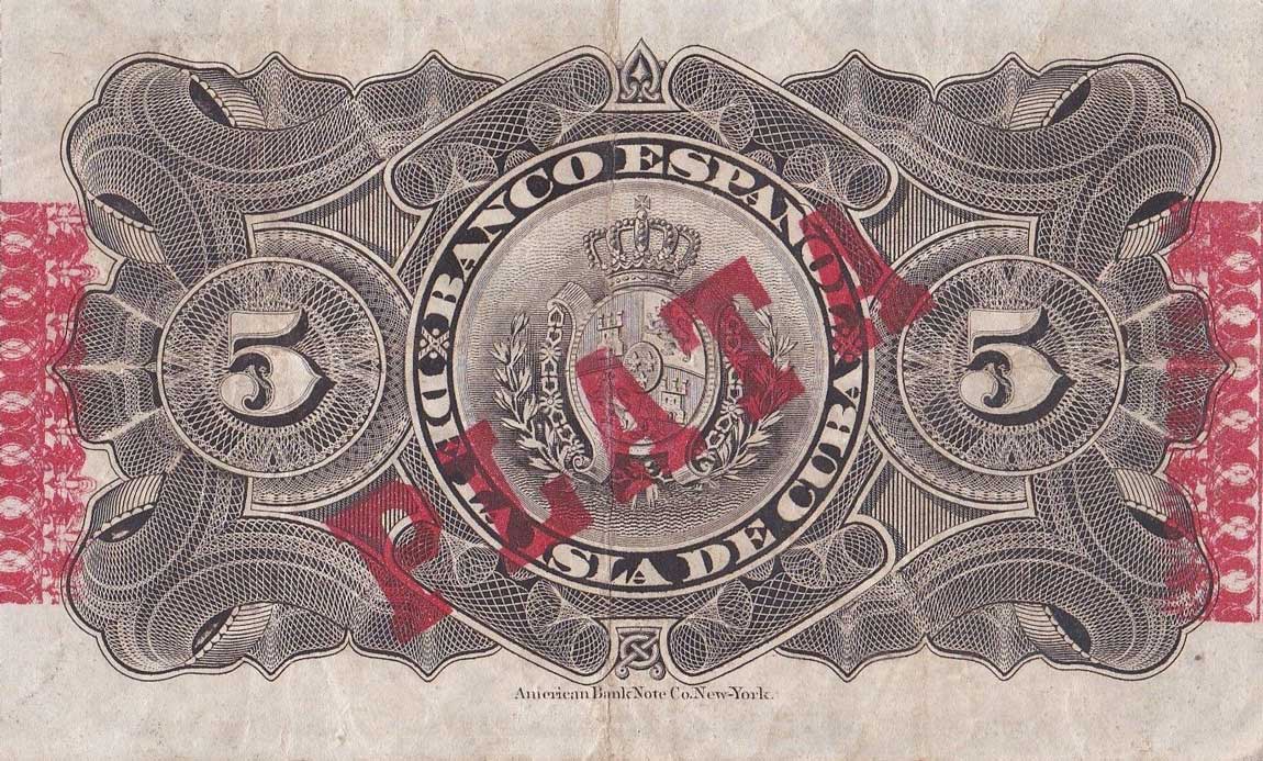 Back of Cuba p48b: 5 Pesos from 1896
