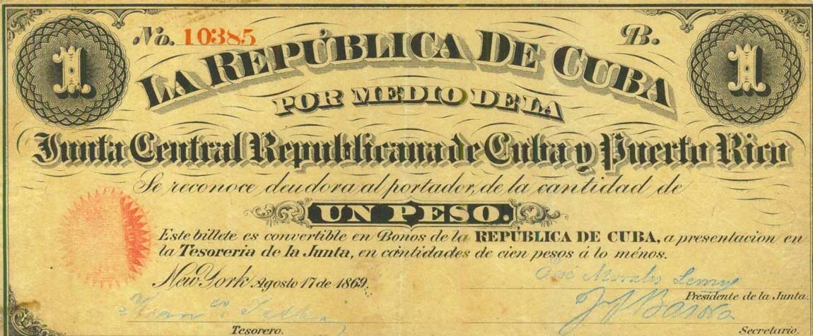 Front of Cuba p61: 1 Peso from 1869