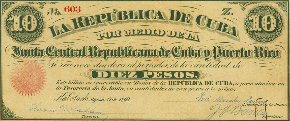 Front of Cuba p63: 10 Pesos from 1869