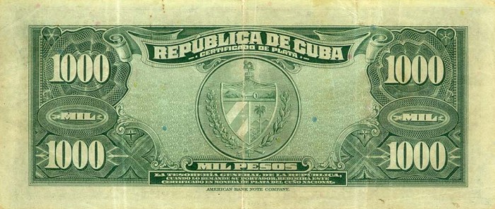 Back of Cuba p76a: 1000 Pesos from 1944