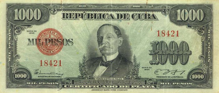 Front of Cuba p76a: 1000 Pesos from 1944