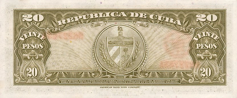 Back of Cuba p80b: 20 Pesos from 1958