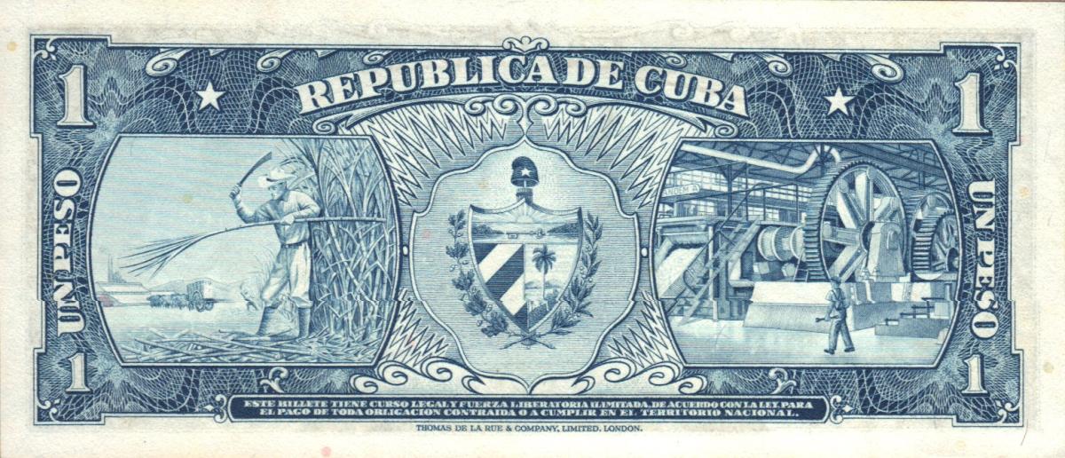 Back of Cuba p87a: 1 Peso from 1956