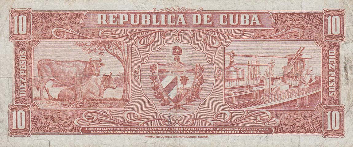 Back of Cuba p88b: 10 Pesos from 1958