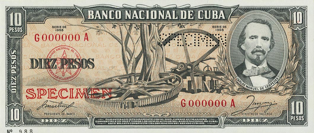 Front of Cuba p88s2: 10 Pesos from 1958