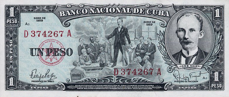 Front of Cuba p90a: 1 Peso from 1959