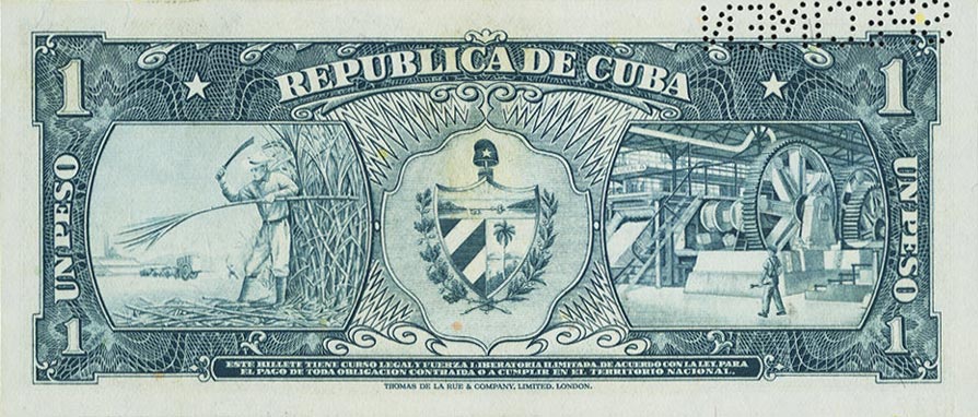 Back of Cuba p90s: 1 Peso from 1959