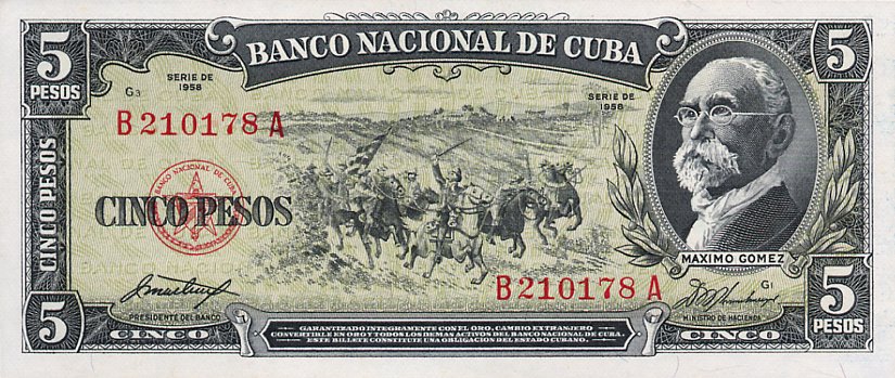 Front of Cuba p91a: 5 Pesos from 1958