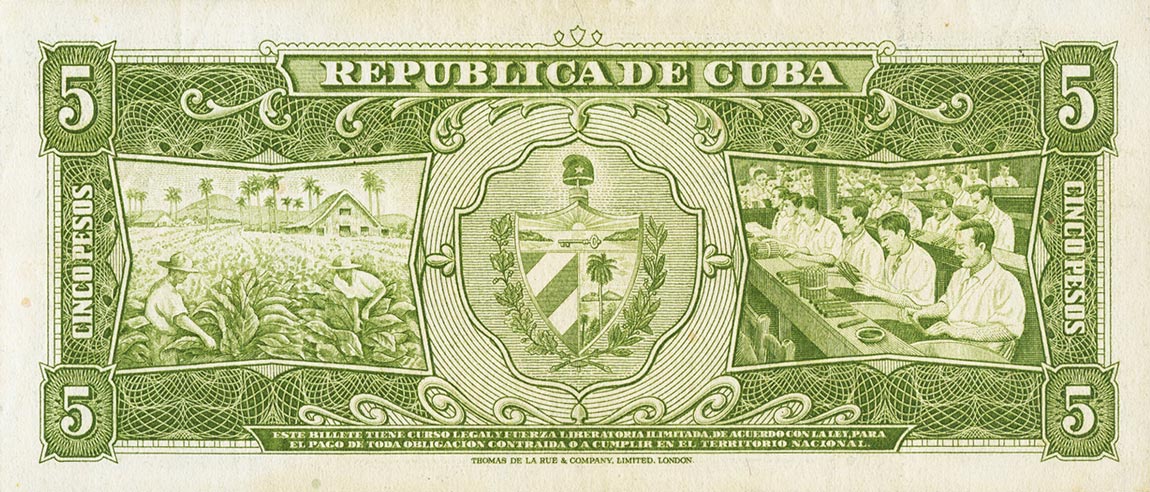 Back of Cuba p91r: 5 Pesos from 1958