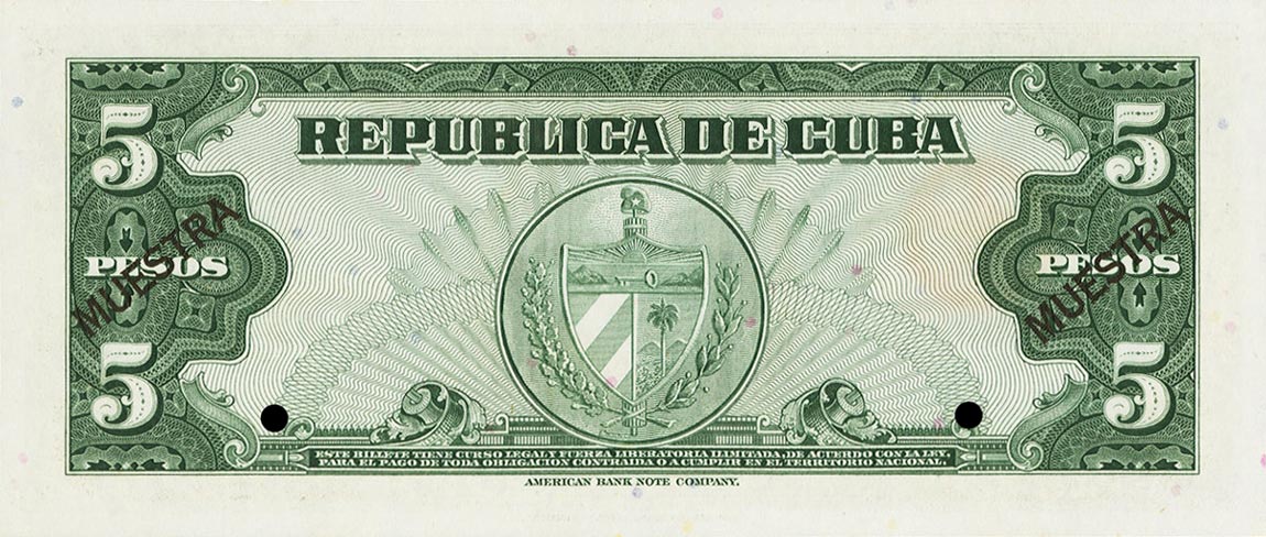 Back of Cuba p92s: 5 Pesos from 1960