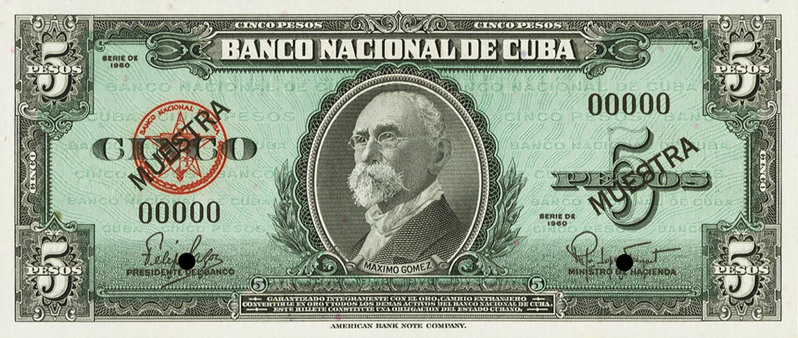 Front of Cuba p92s: 5 Pesos from 1960
