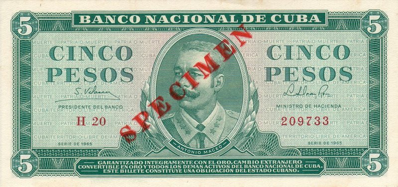 Front of Cuba p95s: 5 Pesos from 1961