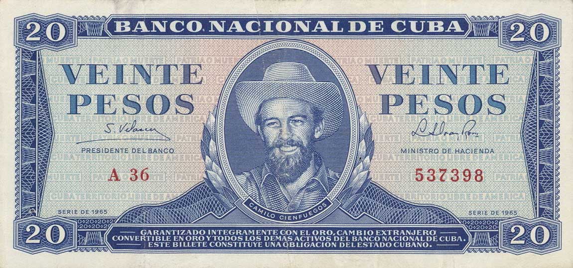 Front of Cuba p97c: 20 Pesos from 1965