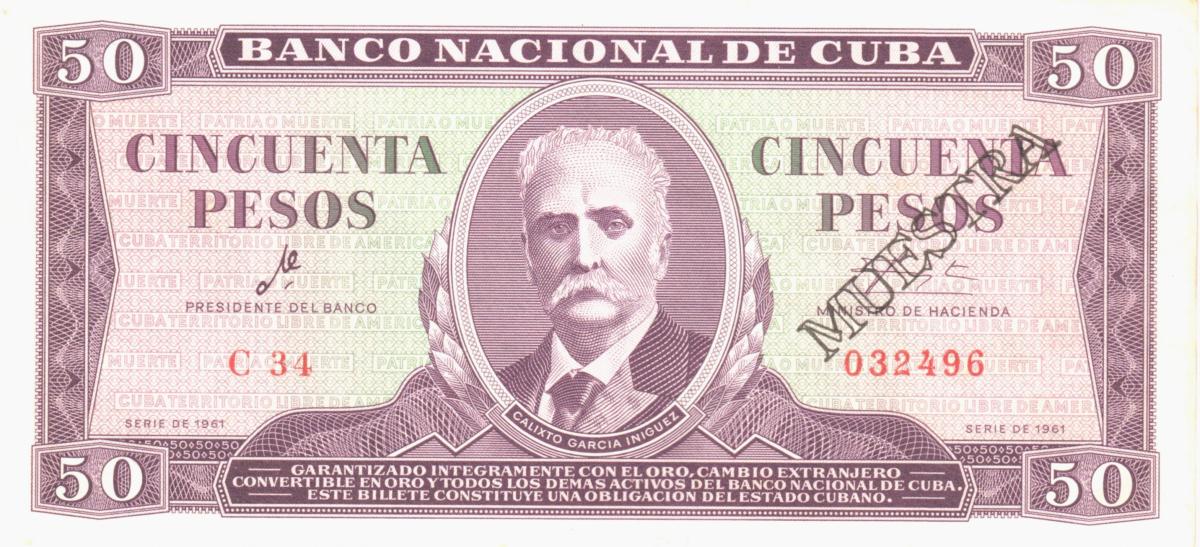 Front of Cuba p98s: 50 Pesos from 1961