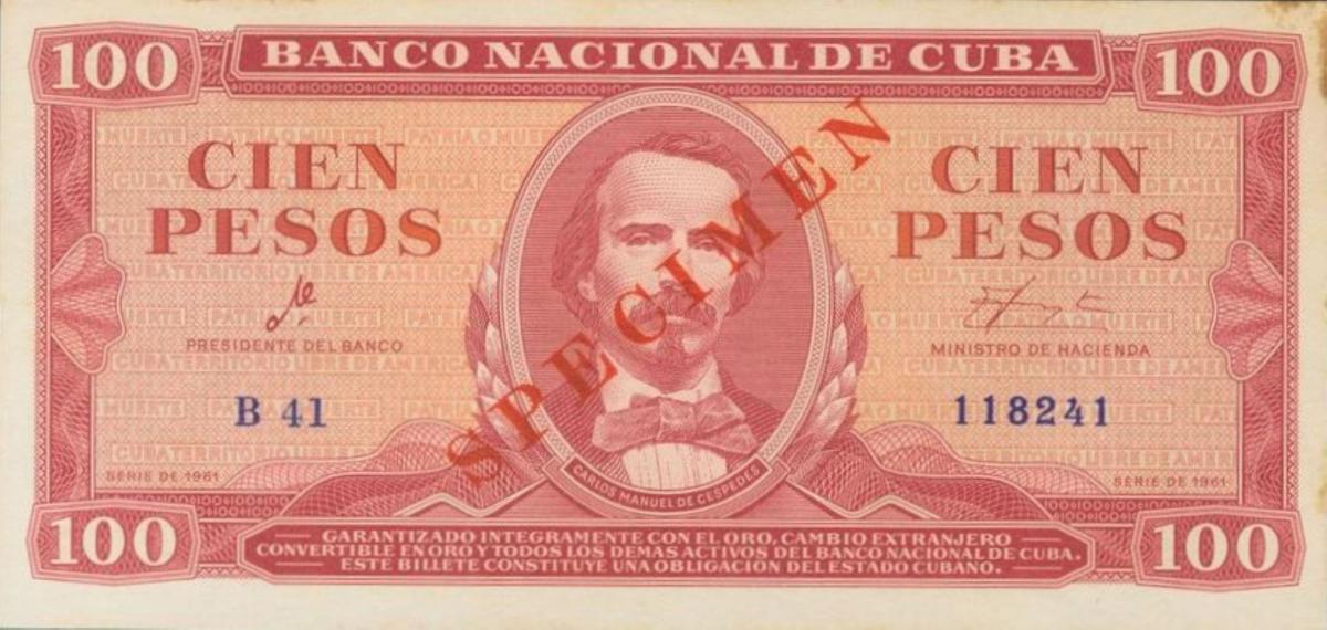 Front of Cuba p99s: 100 Pesos from 1961