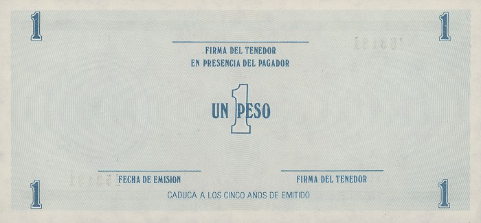 Back of Cuba pFX11: 1 Peso from 1986