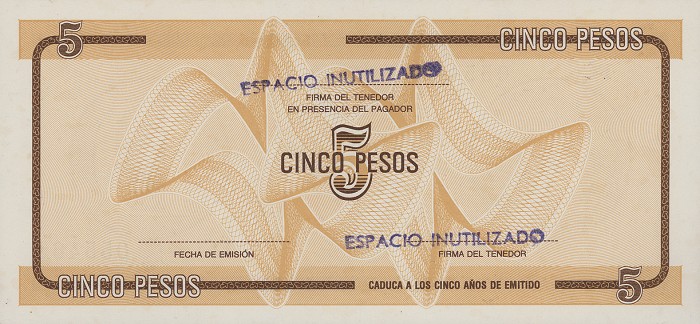 Back of Cuba pFX34: 5 Pesos from 1990