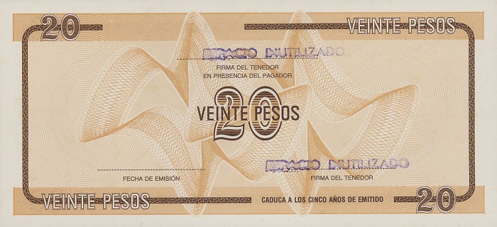 Back of Cuba pFX36: 20 Pesos from 1990