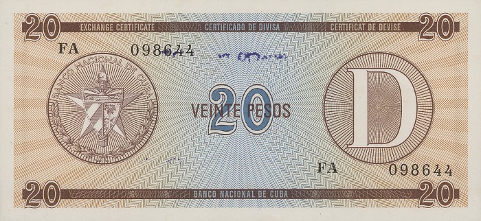 Front of Cuba pFX36: 20 Pesos from 1990