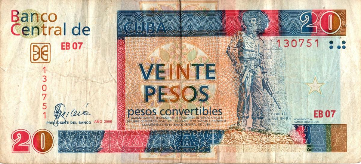 Front of Cuba pFX50: 20 Pesos Convertibles from 2006