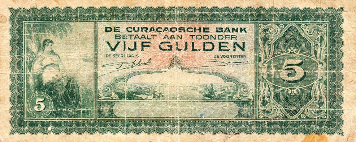 Front of Curacao p25a: 5 Gulden from 1943