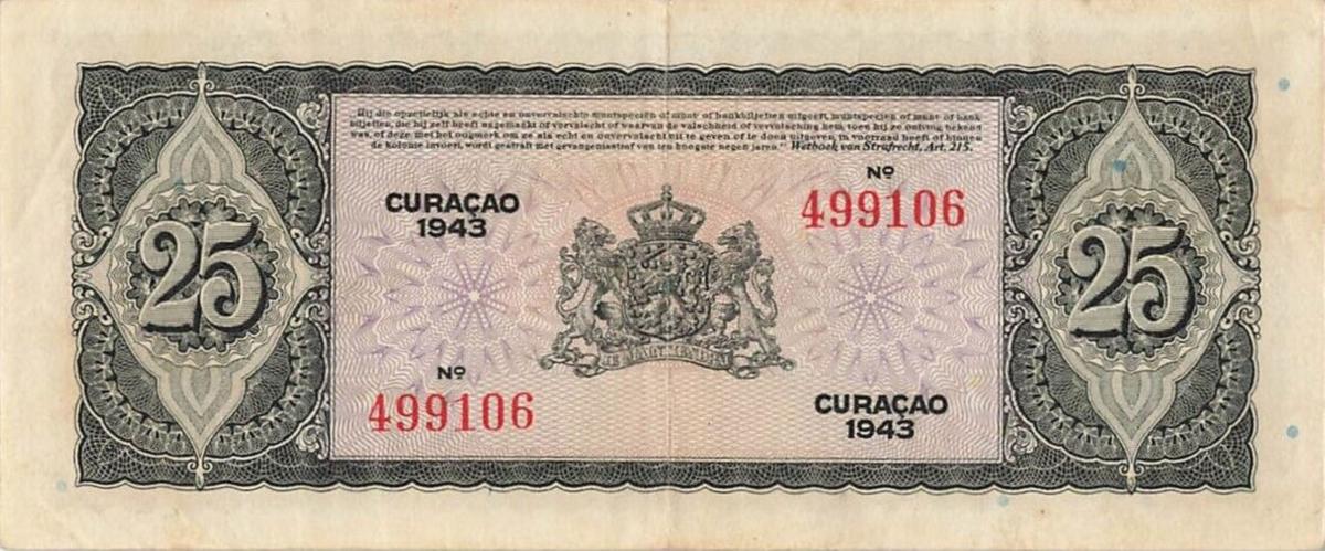 Back of Curacao p27a: 25 Gulden from 1943