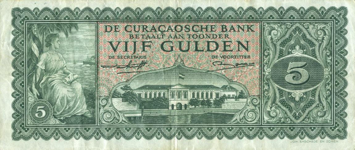 Front of Curacao p29: 5 Gulden from 1948