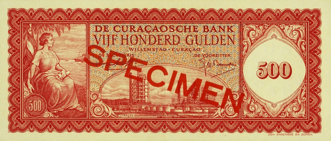 Front of Curacao p44s: 500 Gulden from 1954