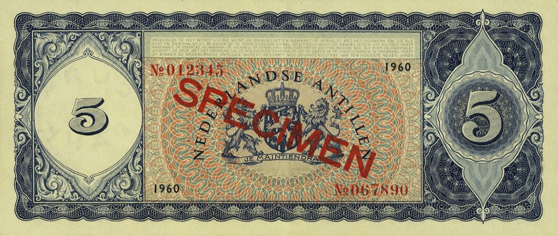 Back of Curacao p51s: 5 Gulden from 1960