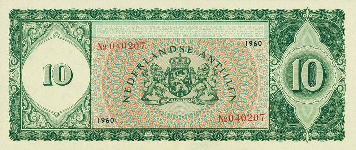 Back of Curacao p52a: 10 Gulden from 1960