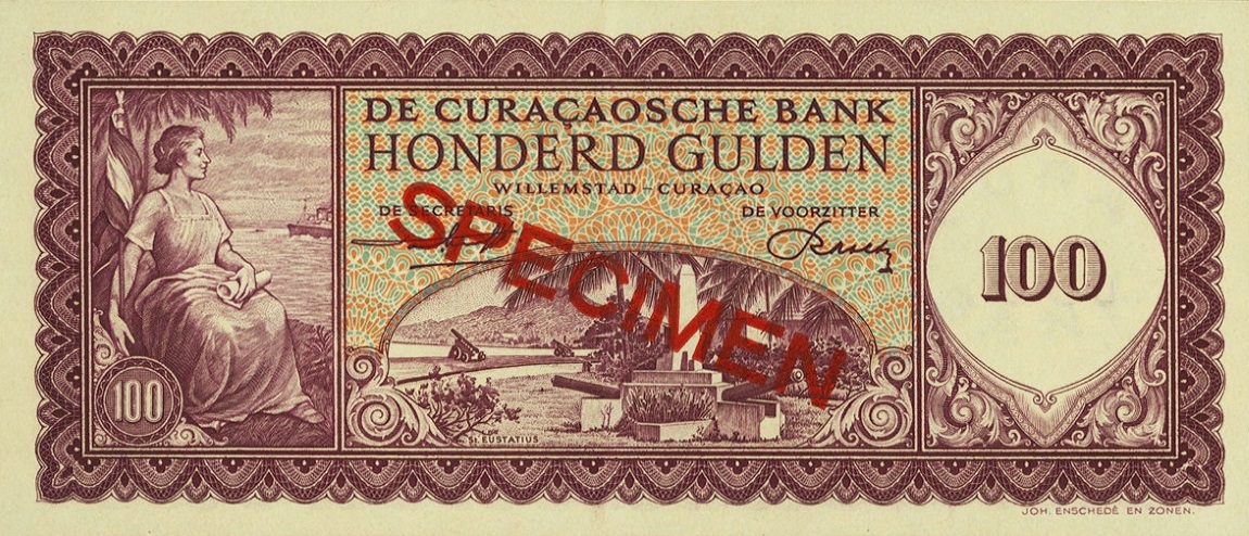 Front of Curacao p55s: 100 Gulden from 1960