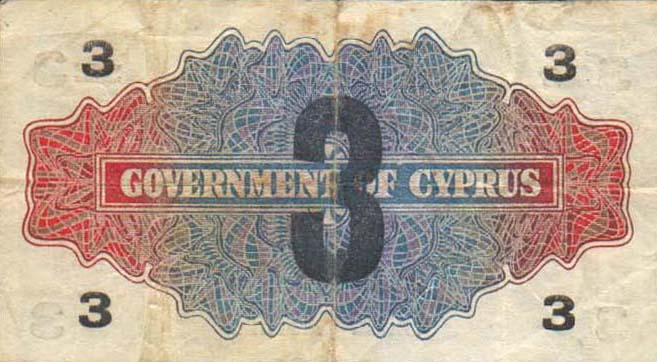 Back of Cyprus p26: 3 Piastres from 1943