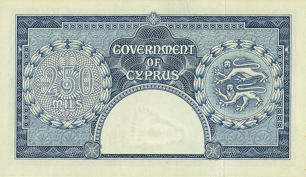 Back of Cyprus p33a: 250 Mils from 1955