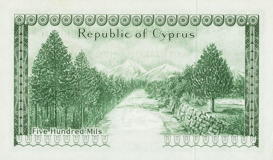 Back of Cyprus p38a: 500 Mils from 1961