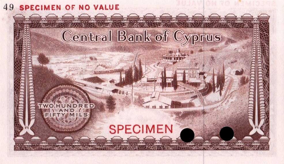 Back of Cyprus p41ct: 250 Mils from 1964