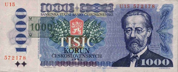 Front of Czech Republic p3c: 1000 Korun from 1993