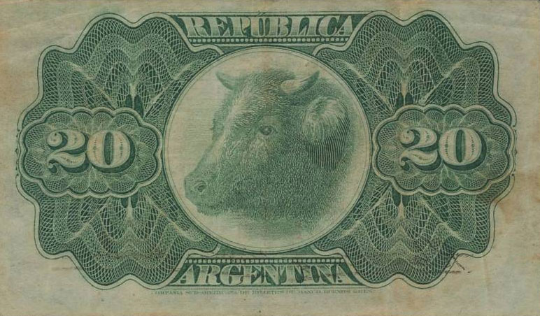Back of Argentina p211b: 20 Centavos from 1891