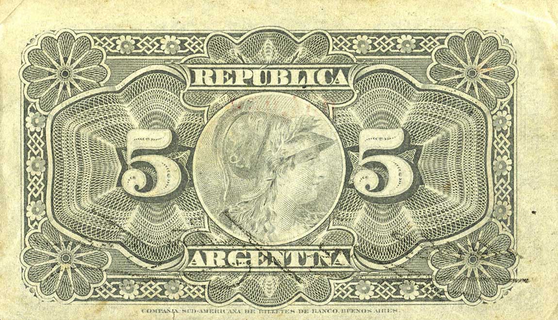 Back of Argentina p213: 5 Centavos from 1892