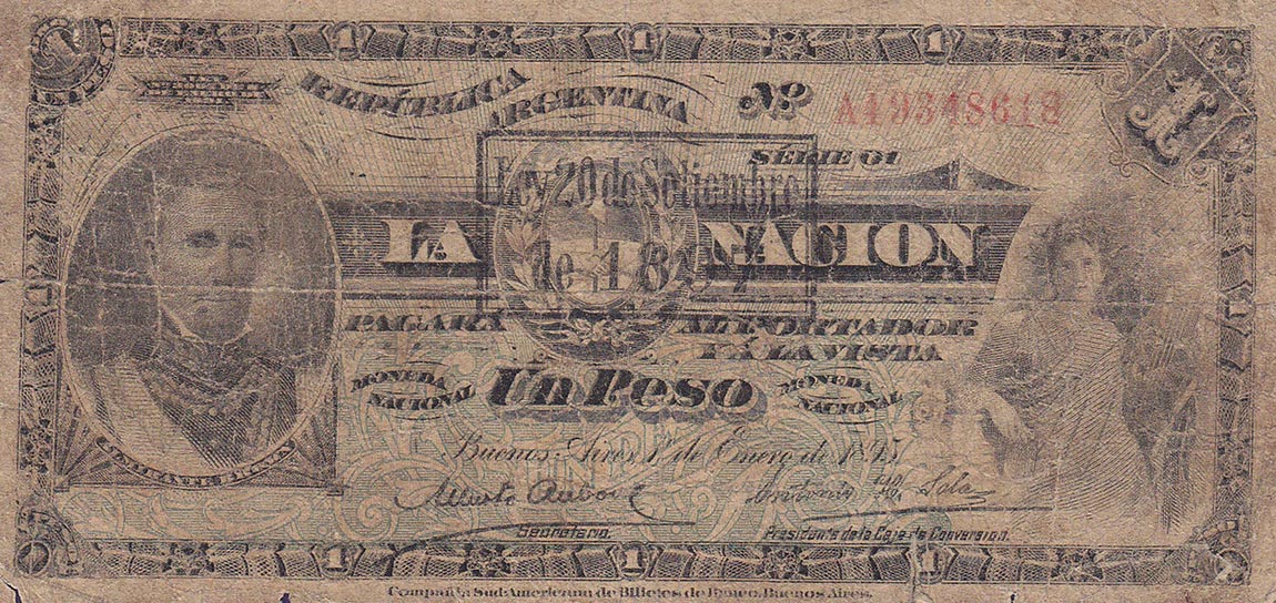 Front of Argentina p218a: 1 Peso from 1895