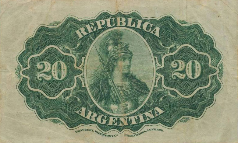 Back of Argentina p229a: 20 Centavos from 1895