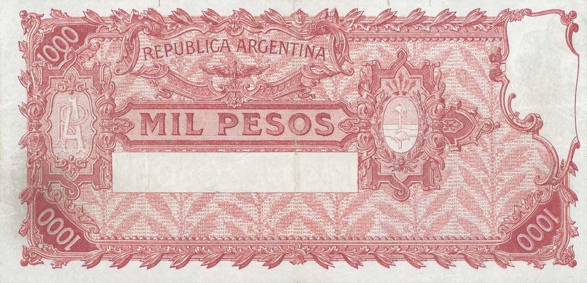 Back of Argentina p249c: 1000 Pesos from 1934