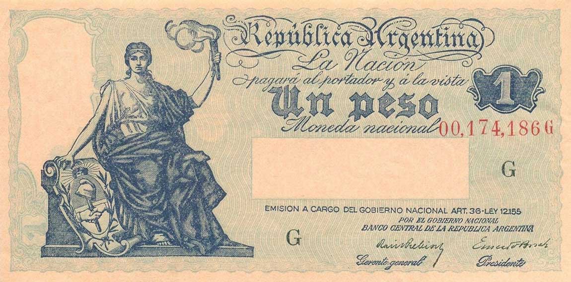 Front of Argentina p251a: 1 Peso from 1935