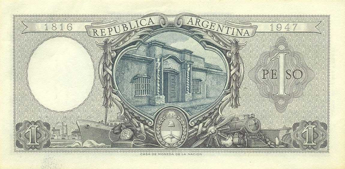 Back of Argentina p260a: 1 Peso from 1952