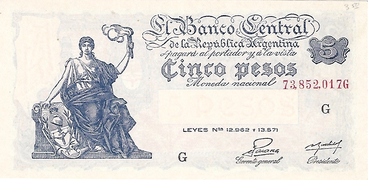 Front of Argentina p264a: 5 Pesos from 1951